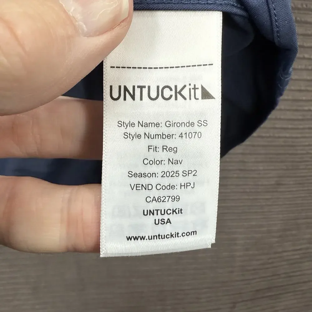 2025 UNTUCKit Shirt Men Large Navy Nylon Short Sleeve Button Up Stretch Casual. - Picture 10 of 10